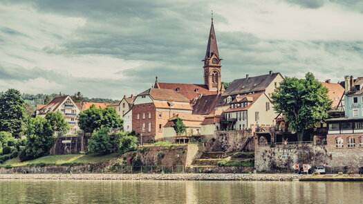 Neckargemünd Stadtansicht vom Neckar aus